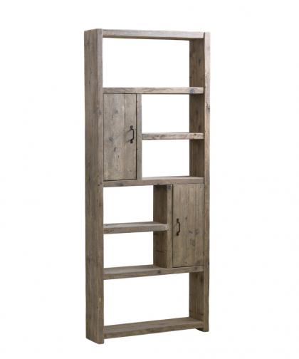 Old wooden asymmetrical bookcase, with doors 